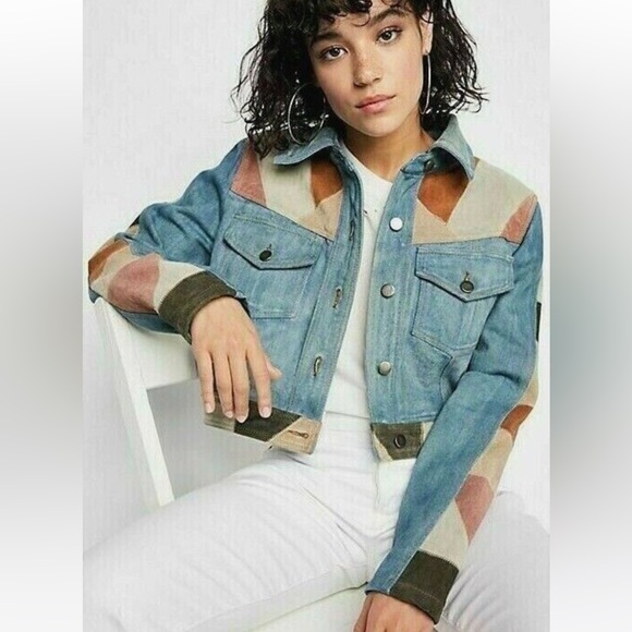 Free People Dallas Suede Denim
Jacket Patchwork Western Button Up Size Large - Picture 2 of 4